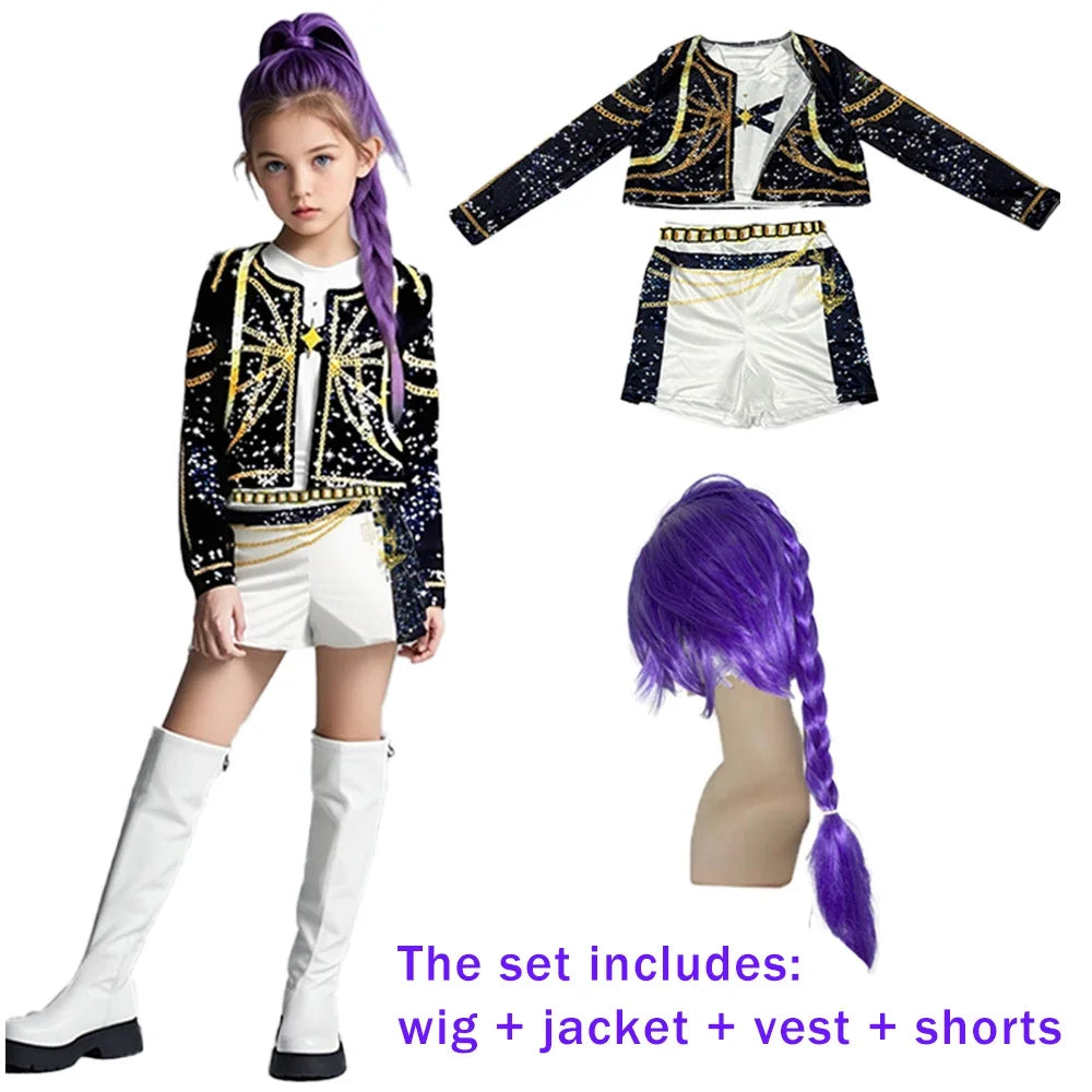Halloween Costume Rumi Cosplay Kpop Warrior Costume Wig Disguise Rummy Girl Birthday Party Gift Carnival Performance Clothes Set