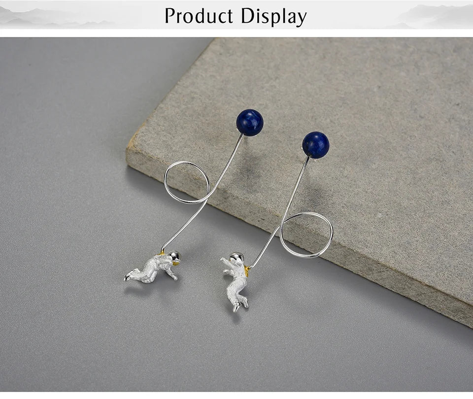 Lotus Fun Natural Stone Unusual Space Odyssey Long Tassel Dangle Earrings For Women Real 925 Sterling Silver Fashion Jewelry