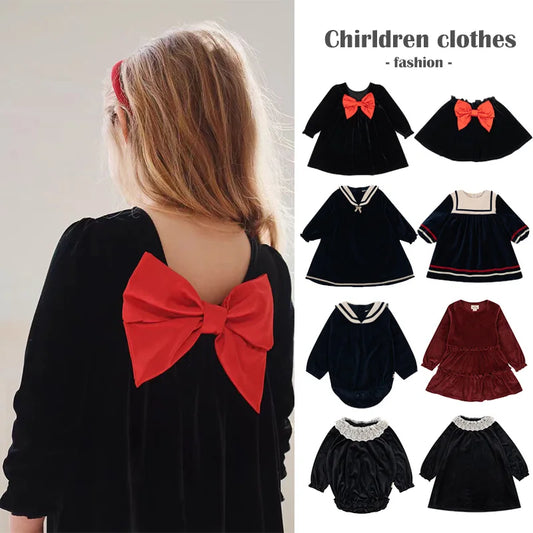 Autumn Winter Kids Christmas Dresses KS 2024 Velvet Bow Girl Princess Dress Baby Jumpsuit New Year Party Children's Clothing