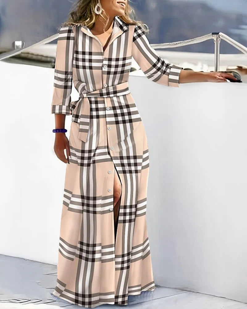 Women Casual Shirt Dress V-Neck Irregular Print Slit Midi Dress Summer Fashion Elegant Beach Vacation Female Clothing