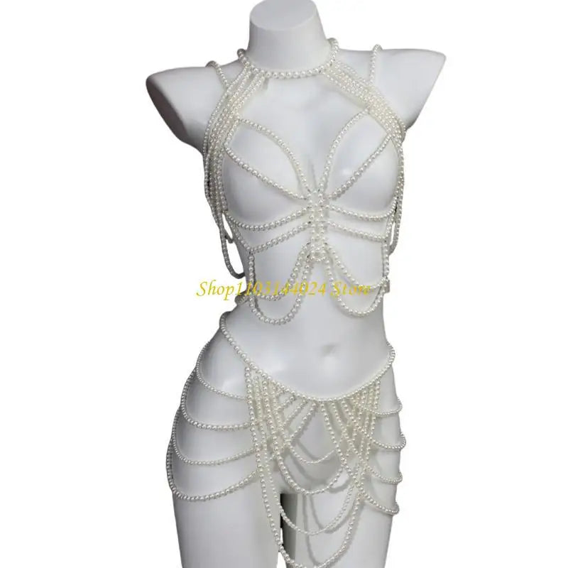 Modern Faux Pearls Body Necklace for Women Adjustable Strap Shoulder Chain Great for Celebrations and Day to Day Fashion