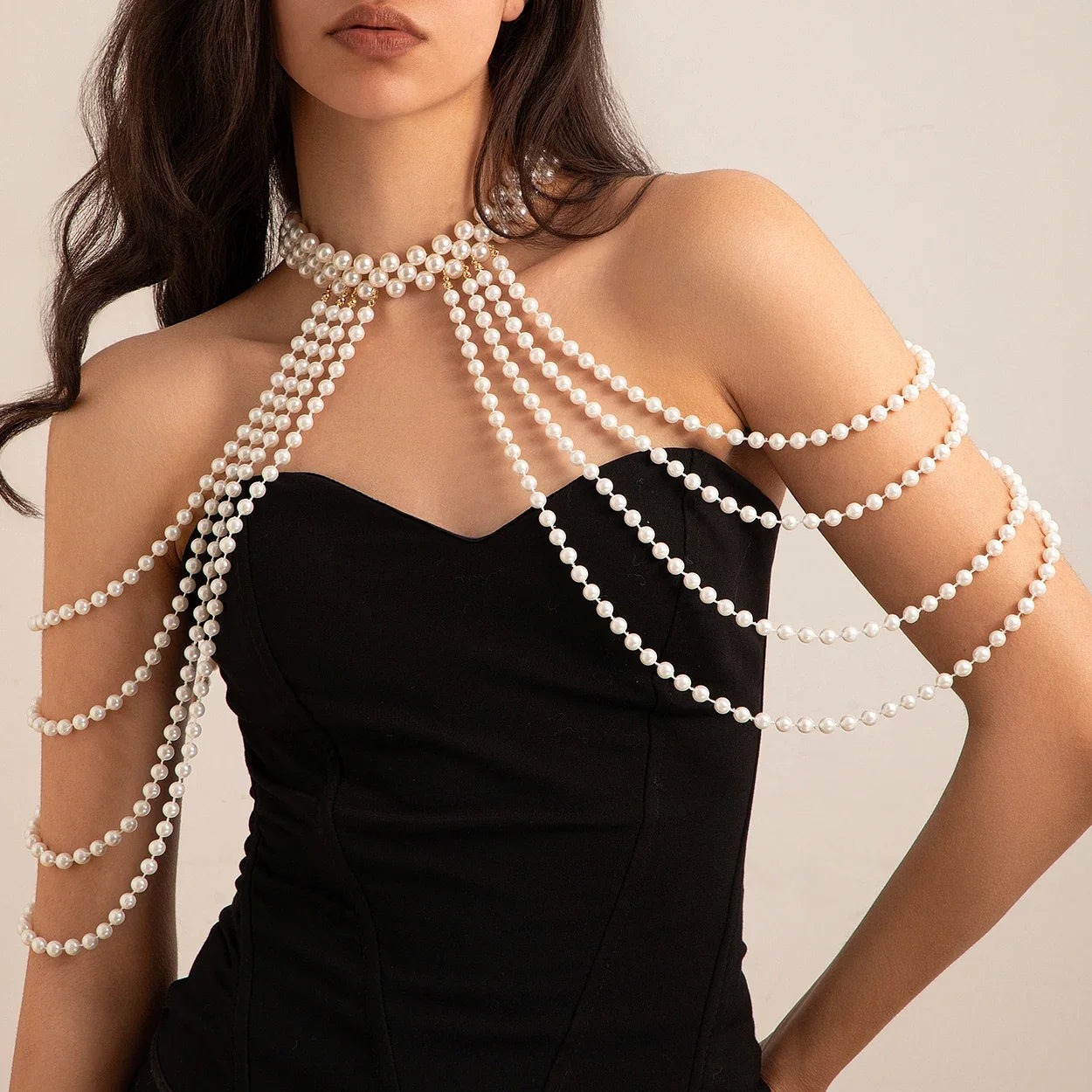 Bridal Tassel Imitation Pearl Shoulder Chain Necklace for Women Elegant Shawl Wedding Jewelry Accessories Gift