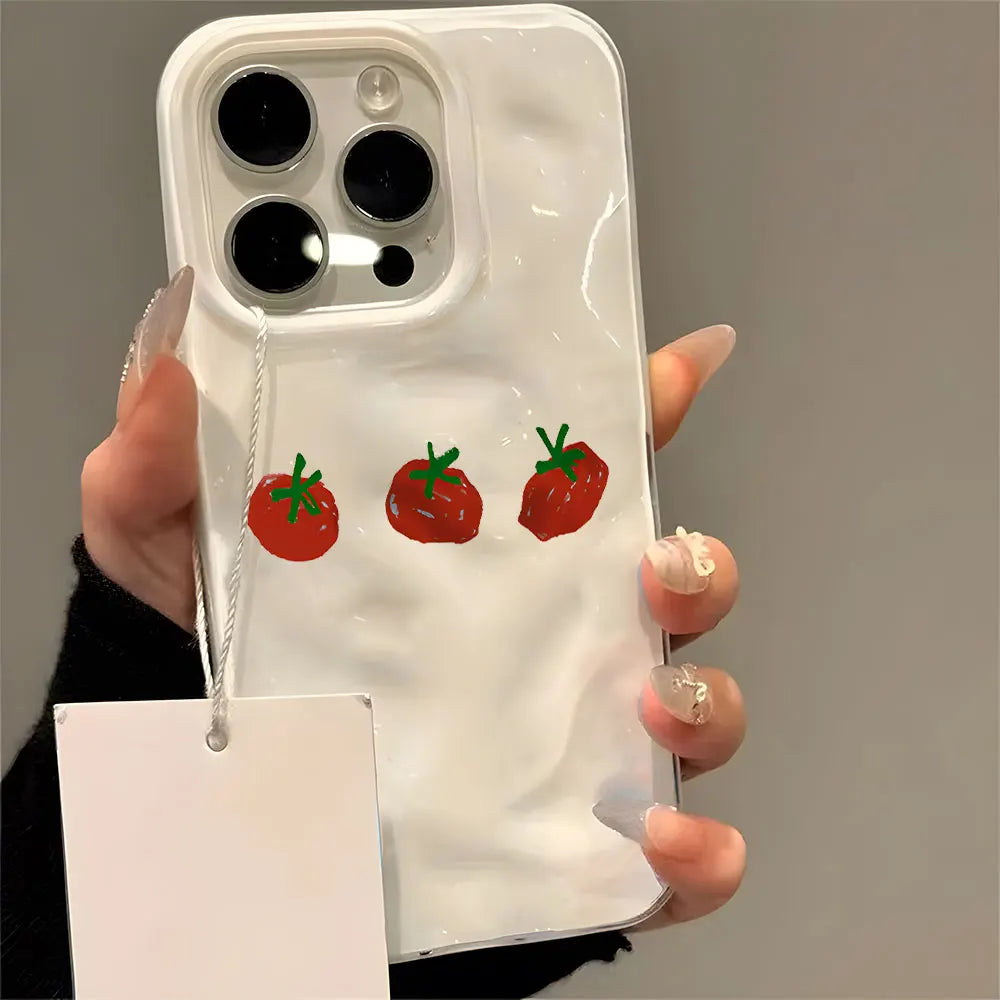 Cute Red Tomato Pattern Wave Texture Phone Case For iPhone 17 Pro Max 16 15 14 13 12 11 Pro 15 Plus Shockproof Soft Back Cover