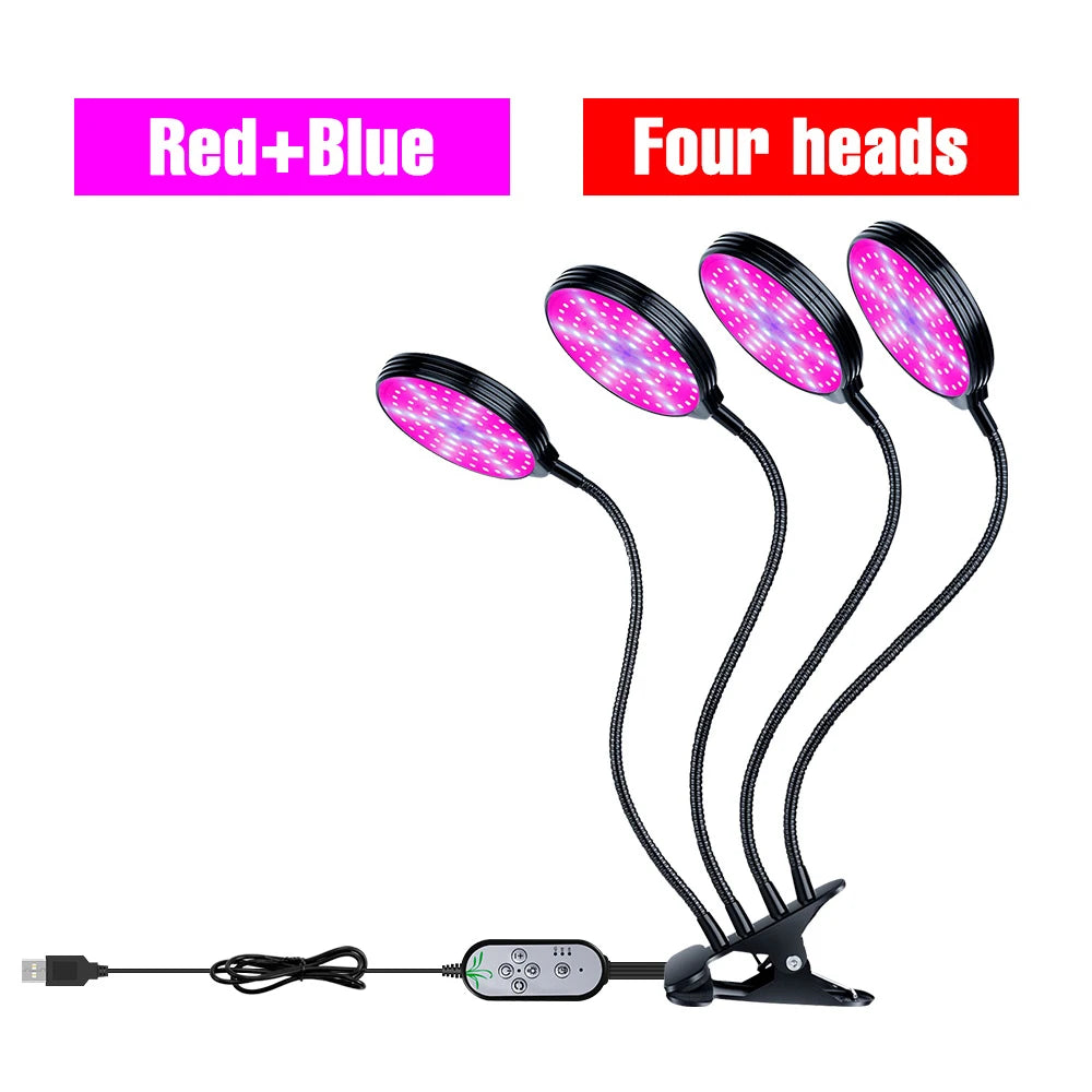 LED Grow Light Full Spectrum Dimmable With Timing Auto On/Off USB 5V Waterproof Plant Hydroponics Cultivation Lamp 1/2/3/4 Heads
