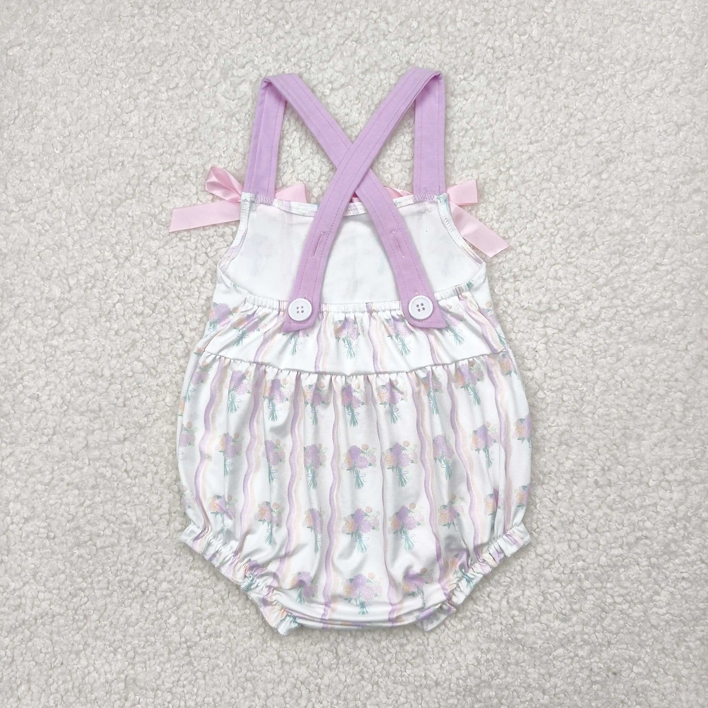 4.14y NEW stock baby girls summer romper wholesale boutique embroidery pattern floral flowers purple flying sleeves onesie