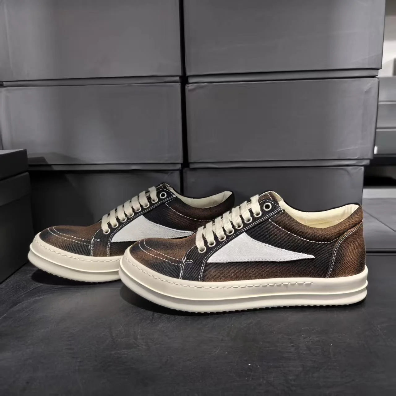 Men Casual Shoe Brand Black Brown Canvas Low Top Shoes High Quality Cowhide Luxury White Leather Sneakers Women Flat Sneaker