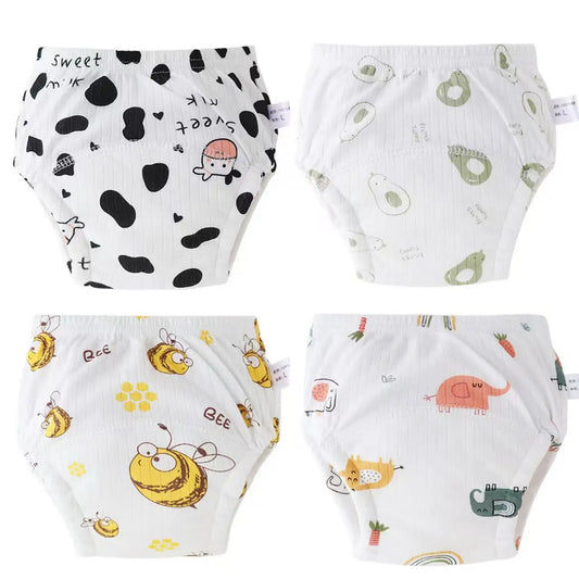 4PCS Breathable Cotton New Reusable Washable Baby Potty Training Pants Infant Todder Cute Underwear Soft Briefs for Boys Girls
