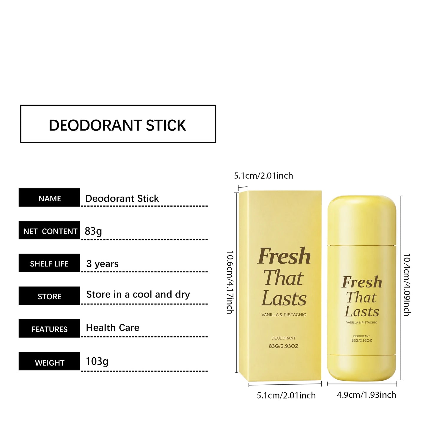 Vanilla Deodorant Stick Armpit Antiperspirant Odor Eliminator Brightening Skin Care Products Kojic Acid Turmeric Deodorant 83g