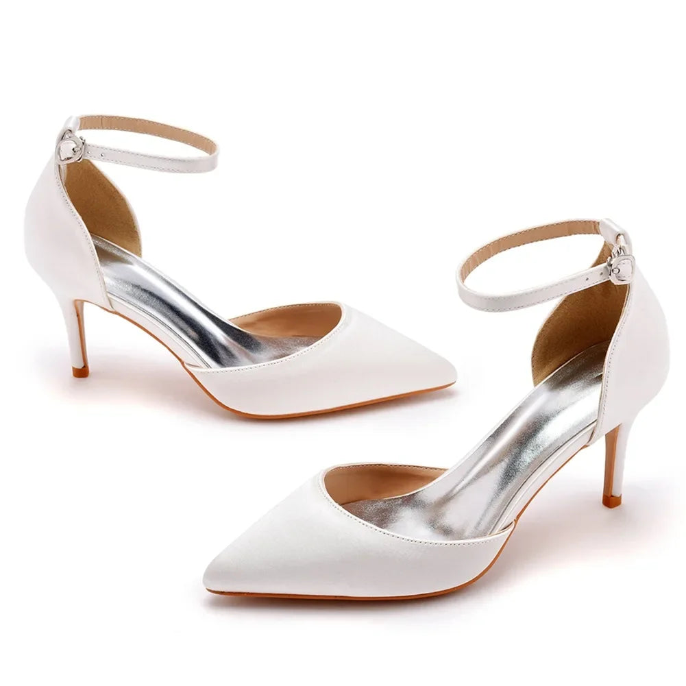 Sexy Ankle Strap Sandals Women Party Mature Silk 7CM Cover Heel Buckle Strap Formal Dress Dress Women's Shoes Dark Green