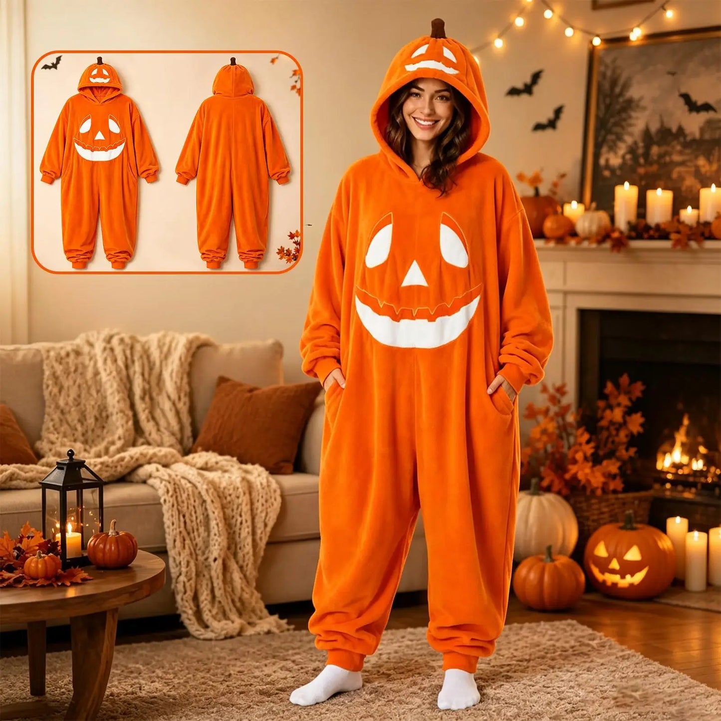 Halloween Pumpkin Costume Soft Breathable Hooded Jumpsuit Halloween Pumpkin Hooded Jumpsuit For Cosplay Concert Party Home