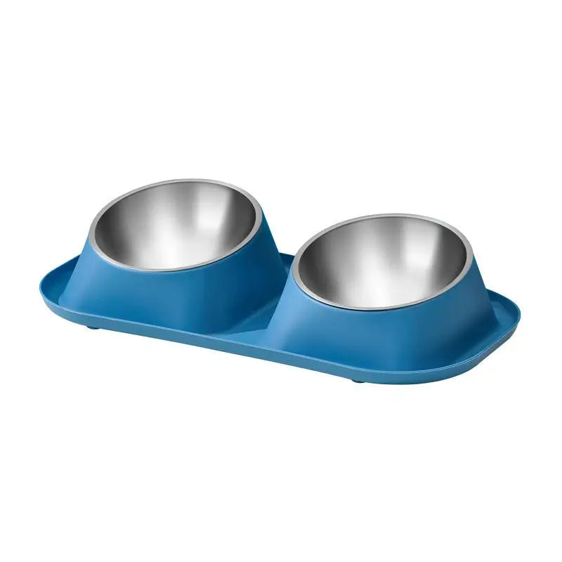 1pc Stainless Steel Double Cat Dog Bowl Cat Food Container Non-slip Base Pet Water Feeder Tilt Safeguard Neck Puppy Cats Bowls