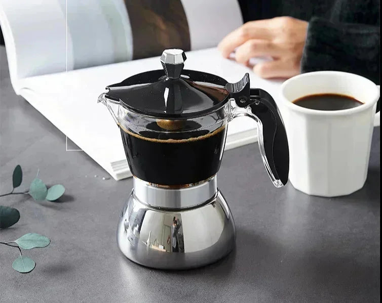 200ml 300ml Transparent And Visible Mocha Pot Home Brewed Coffee Pot Italian Stainless Steel Mocha Pot Home Brewed Coffee Set