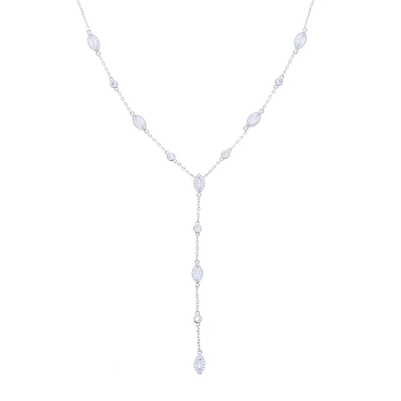New Fashion Trendy Women Jewelry Micro Paved Geometric Round Marquise CZ Charm Link Station Chain Choker Y Lariat Necklace