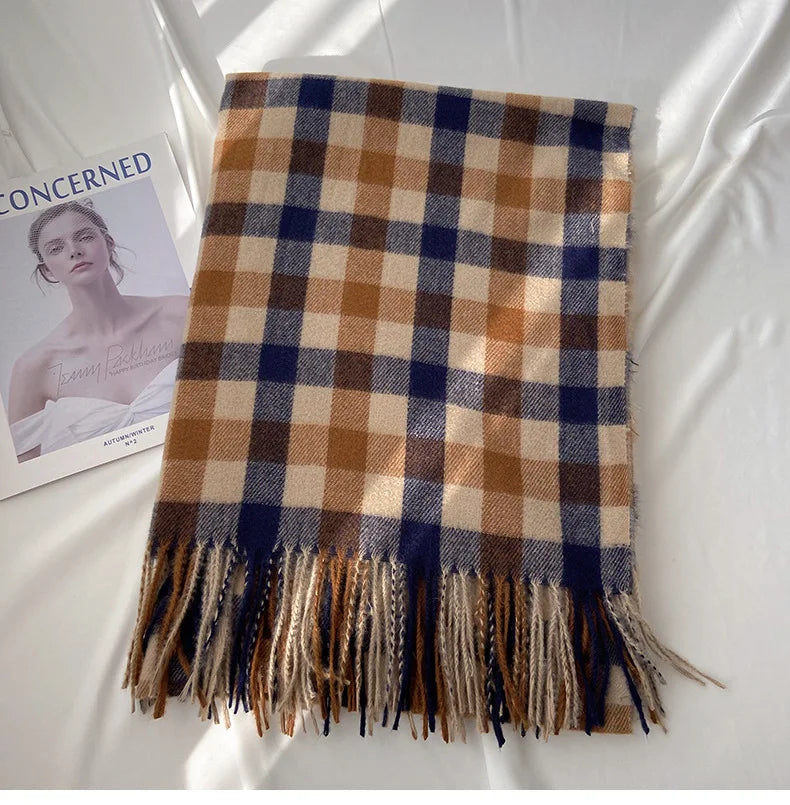 2025 Pamwallymensa Women's Scarf Winter Luxury Brand Tippet Scarves for Ladies Plaid Shawls Warm British Style Thicken Man