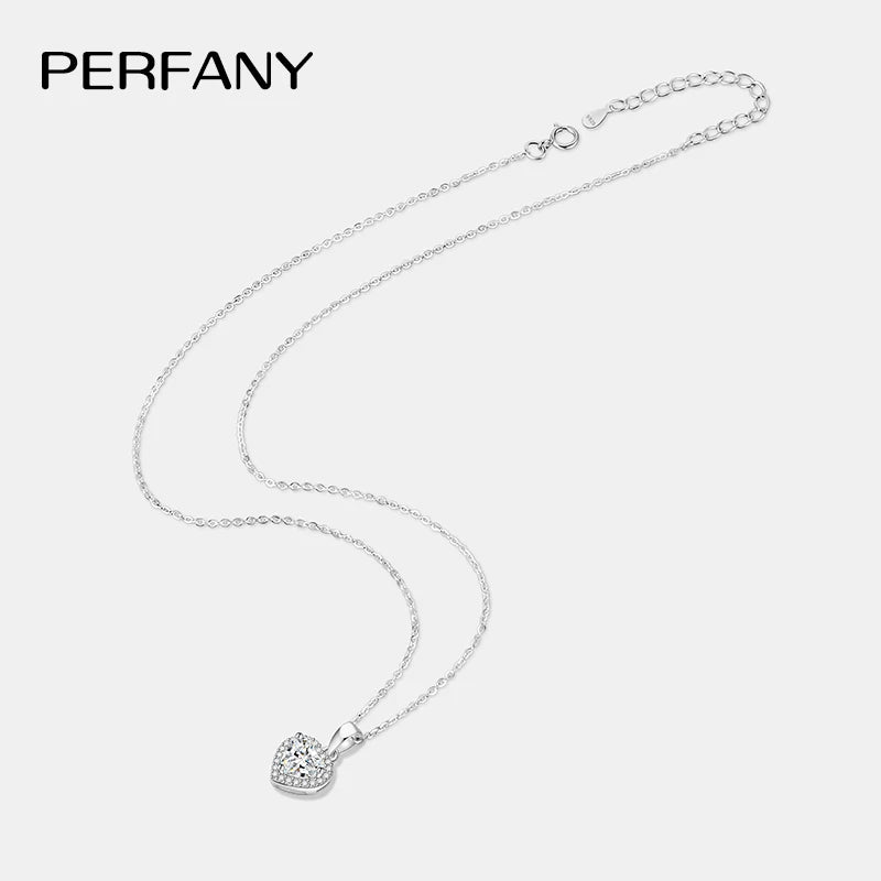 PERFANY 1CT Heart Cut Moissanite Necklace for Women S925 Pure Silver Sparkling Diamond Pendant Fashion Jewelry Party Gift