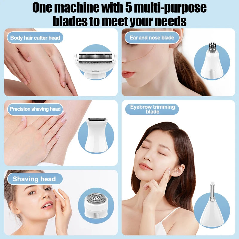 RESUXI 733 5 in 1 Multifunctional Women's Electric Epilator Face Shavers Eyebrow Trimmer Painless Bikini Trimmer Hair Removal