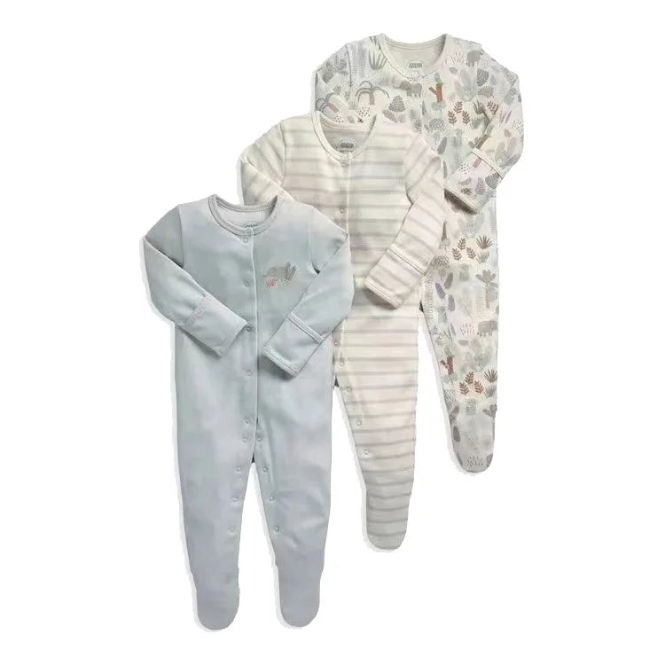 3pcs/Lot Cotton Soft Baby Romper Jumpsuit for Boys Girls with Zipper Footed Long Sleeve Pajama Sleepsuit Outfit Infant Clothes