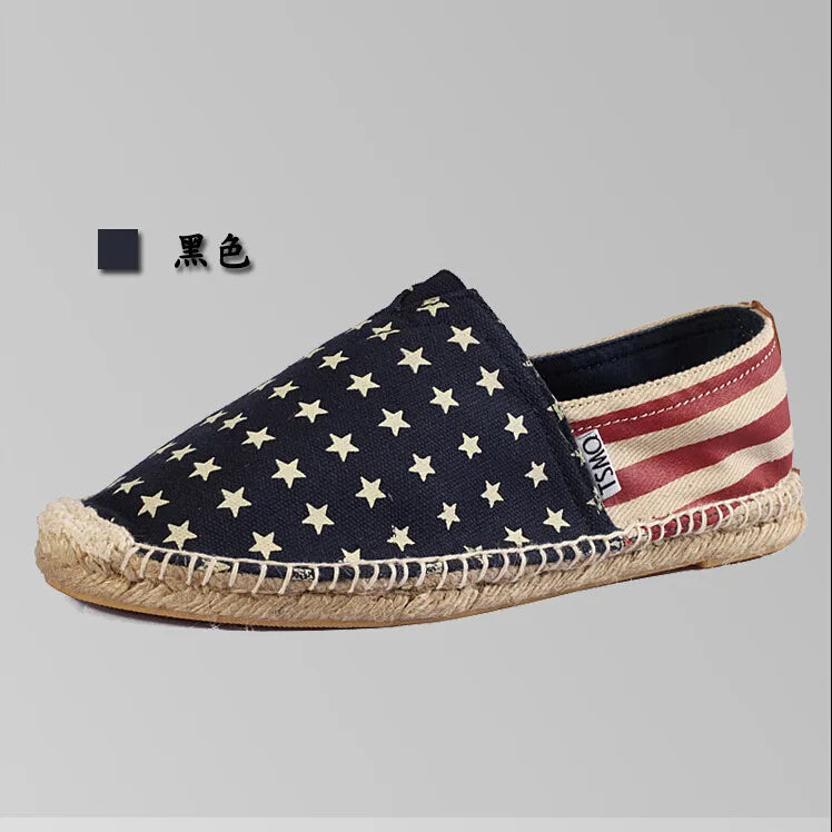 Grass Woven Linen Men's and Women's Handmade Stitching Fishing Shoes with A Casual Flat Bottom Anti Slip Fabric Design Platform