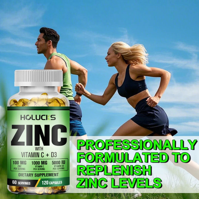 Zinc Complex Supplement, Vitamin C, Support Collagen, Antioxidant, Boost Immune, Improve Sleep & Energy, Premium Capsules