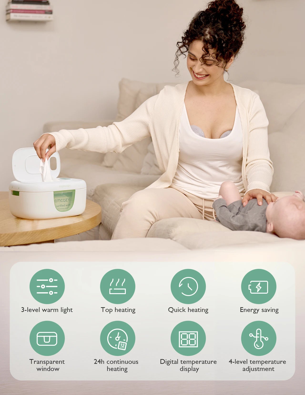 Momcozy Baby Wipe Warmer, Large Capacity, Fast and Even Heating, 4 Modes of Temperature Heating Control, with Night Light
