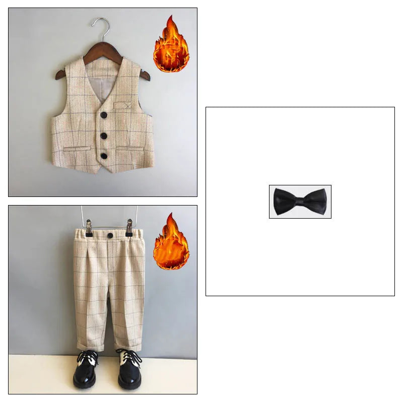 Autumn Winter Children Boys Formal Suit Kids Boys Wedding Suit 1-14Y Teenager Boy Blazer Vest Pant Suit Elegant Boys Kid Costume