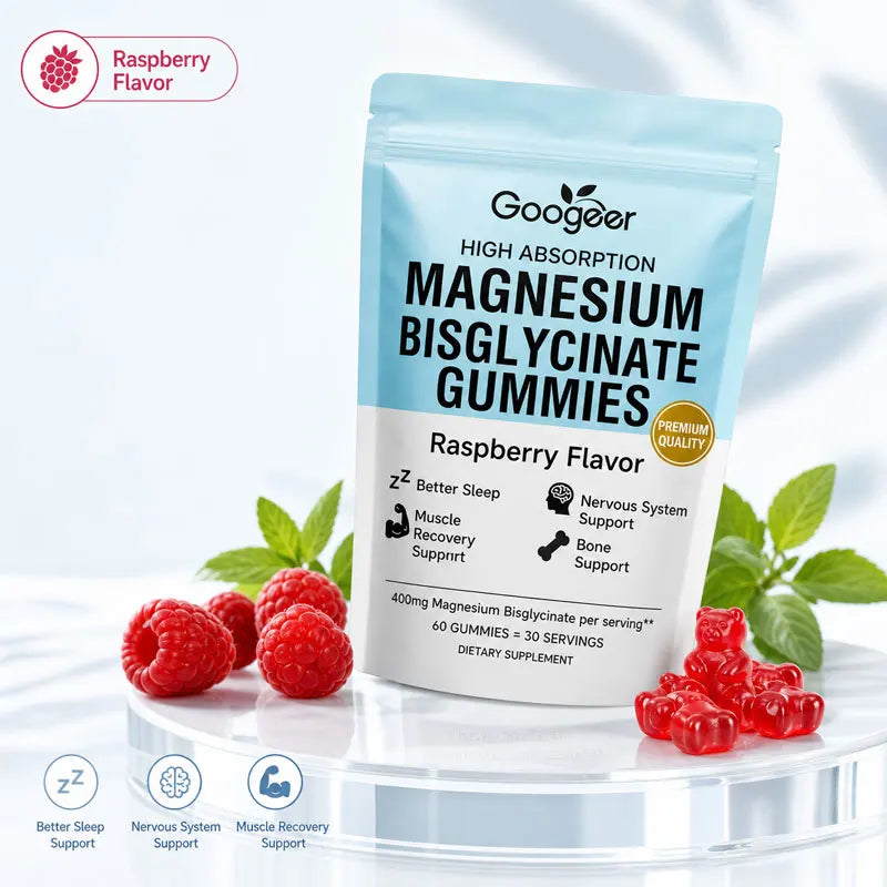 Googeer Magnesium Bisglycinate Gummies for Better Sleep Daytime Concentration & Nervous System Support Raspberry 60 Gummies