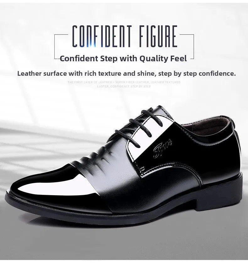 Glossy Leather Men's Shoes Casual Wedding High-Heeled Pointed-Toe Business Style British Leisure Men's Footwear
