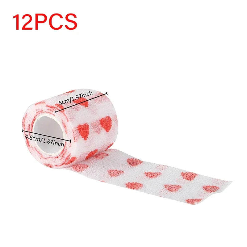 White/Pink Heart And Pink Leopard Tape Tattoo Handle Bandage Anti-slip Athletic Nonwoven Self-adhesive Elastic Bandage Grip