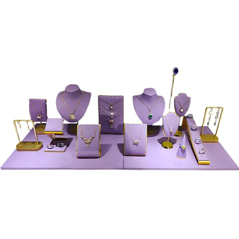 Metal Jewelry Display Stand ,Purple Velvet Organizer Props,Rings Necklaces Bracelets Holder for Trade Show,Store Window Storage