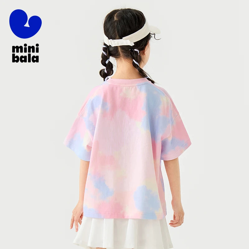 Mini Bala Short Sleeve T - Shirt Boys and Girls Baby Summer Clothes Breathable Pure Cotton Soft Cool Tie - dyed Kids Top