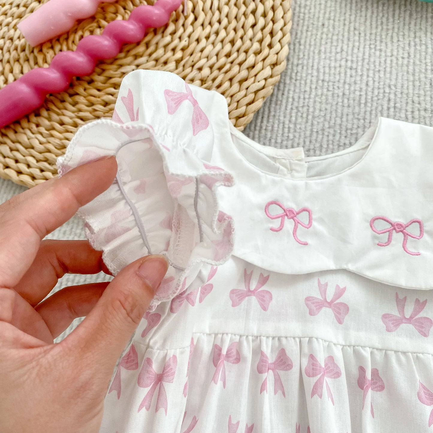 Summer Cotton Baby Bodysuit Newborn Clothing Pink Princess Baby Girls Princess Bodysuit Embroidered Bow Infant Girls Bodysuits