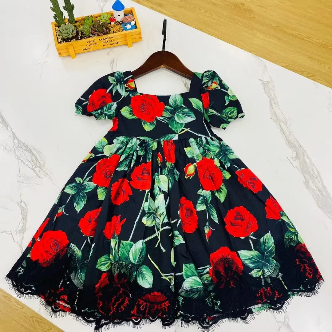 2025 new baby dress green flower dress children clothing cotton kids summer clothes for 0-2 years old