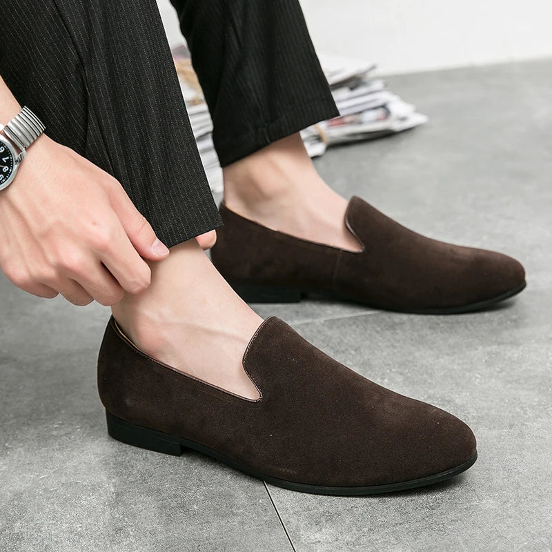 Fashion Classic Men Suede Shoes Male Pointed Brown Black Slip On Loafers Wedding Dress Homecoming Formal Footwear Zapatos Hombre