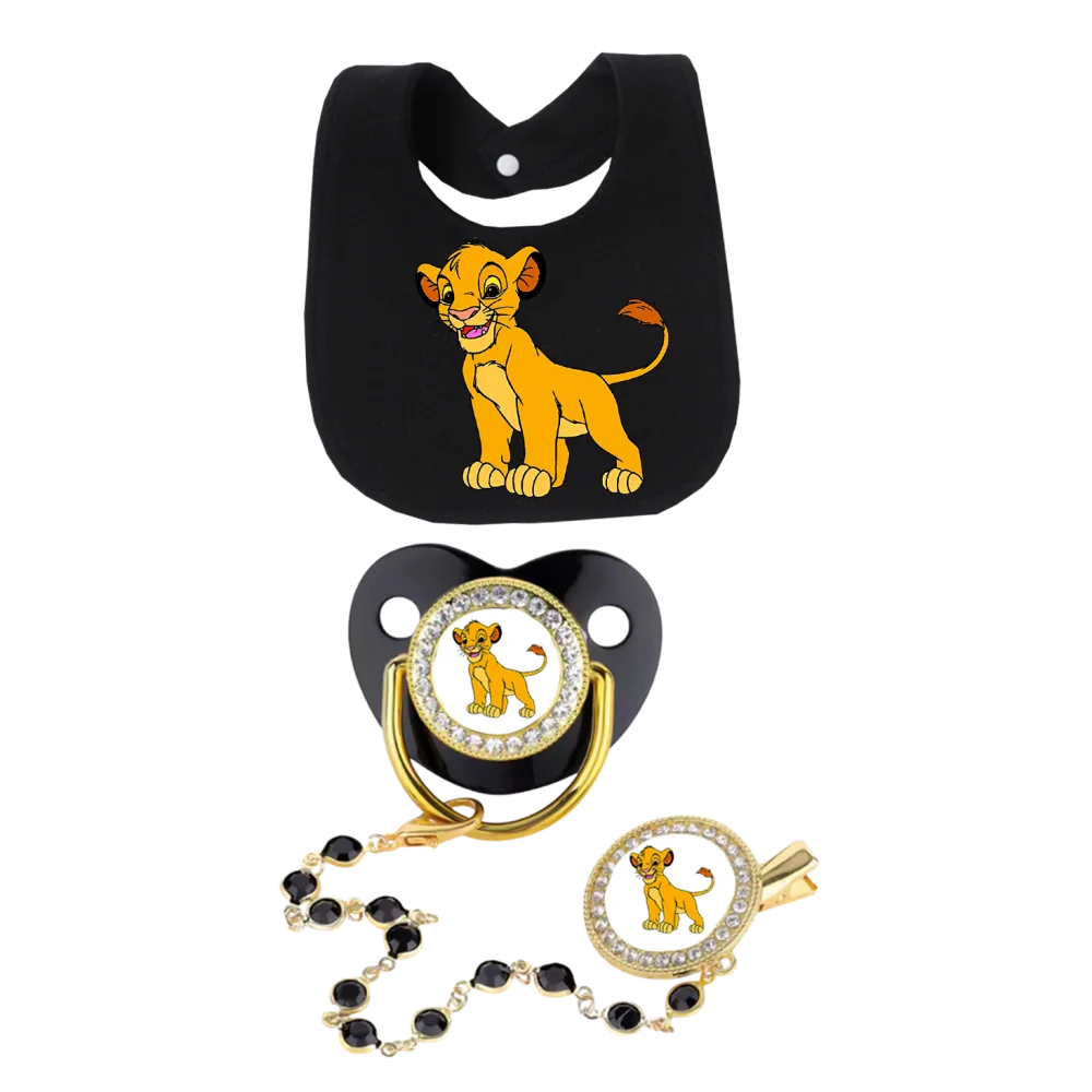 Little Lion King printed newborn bib Kawaii mother and baby feeding products weaning pacifier baby nipple and chain clip Newborn