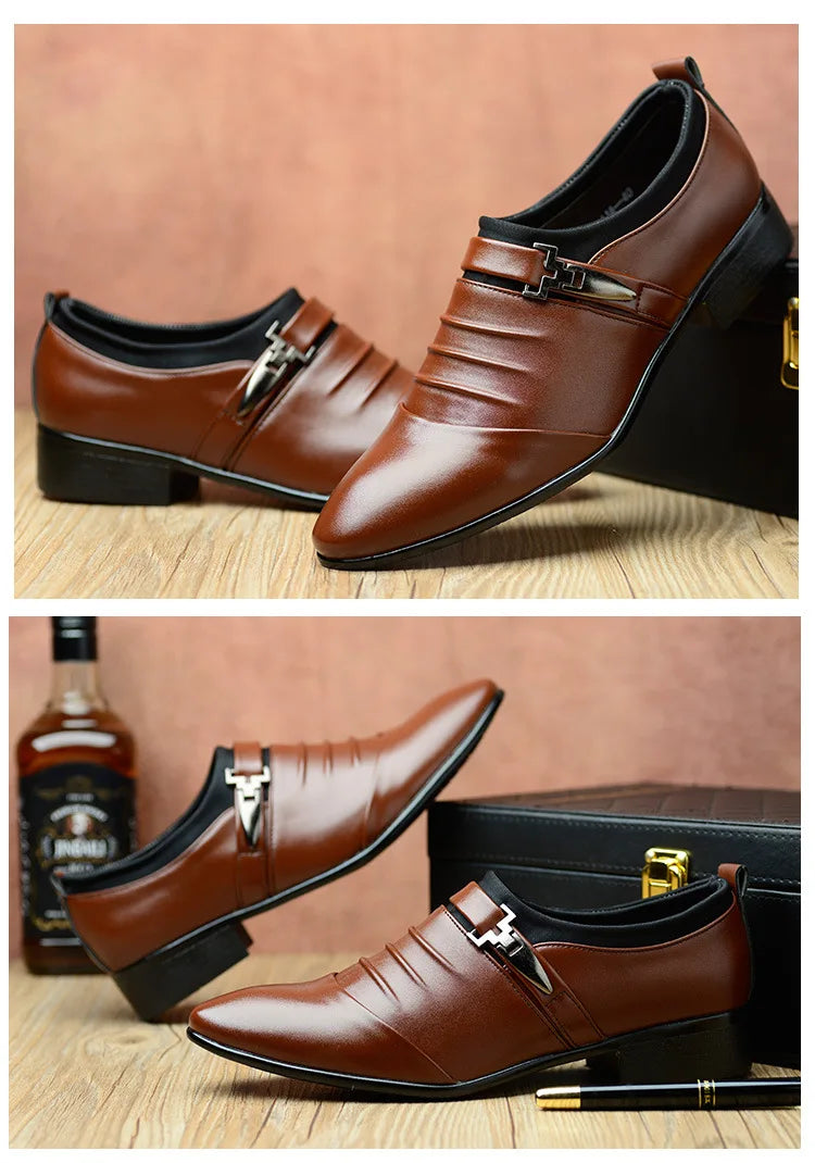 New Men's Slip-On Business Casual Shoes Large Size Fleece Lined Leather Shoes Wear Resistant Rubber Outsole Low Cut Ankle High