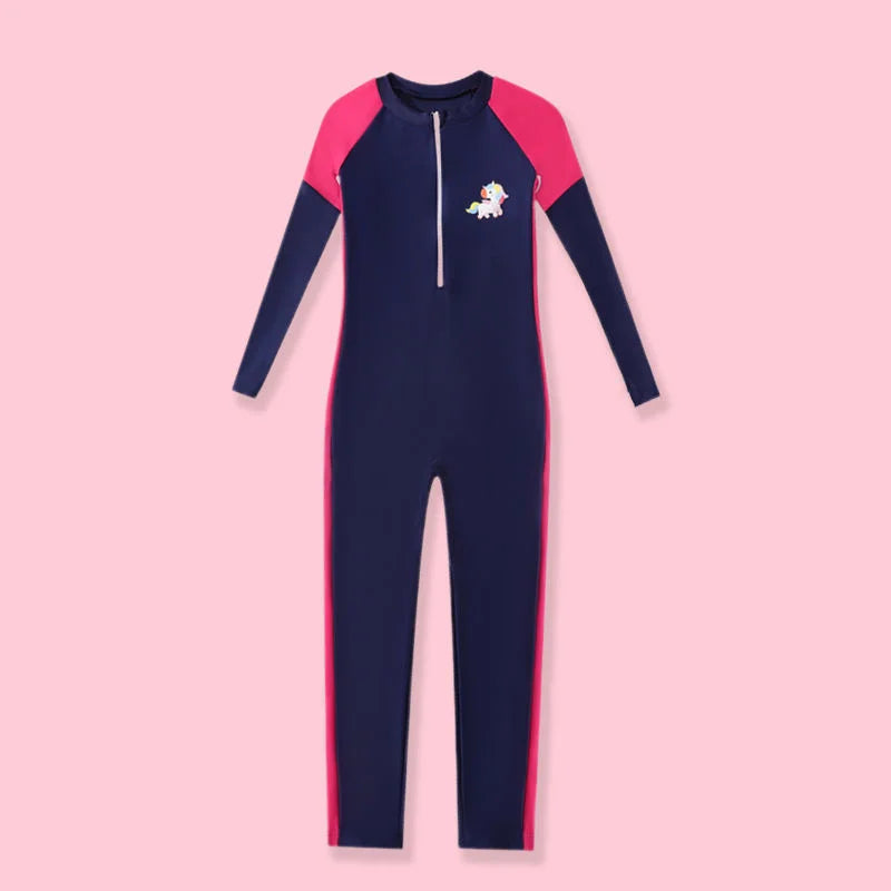 Girls Swimsuits Children Fashion Long-sleeved One-piece Costume 6-12Y Kids Summer Pool Swimming Clothing Teenager Swimwear