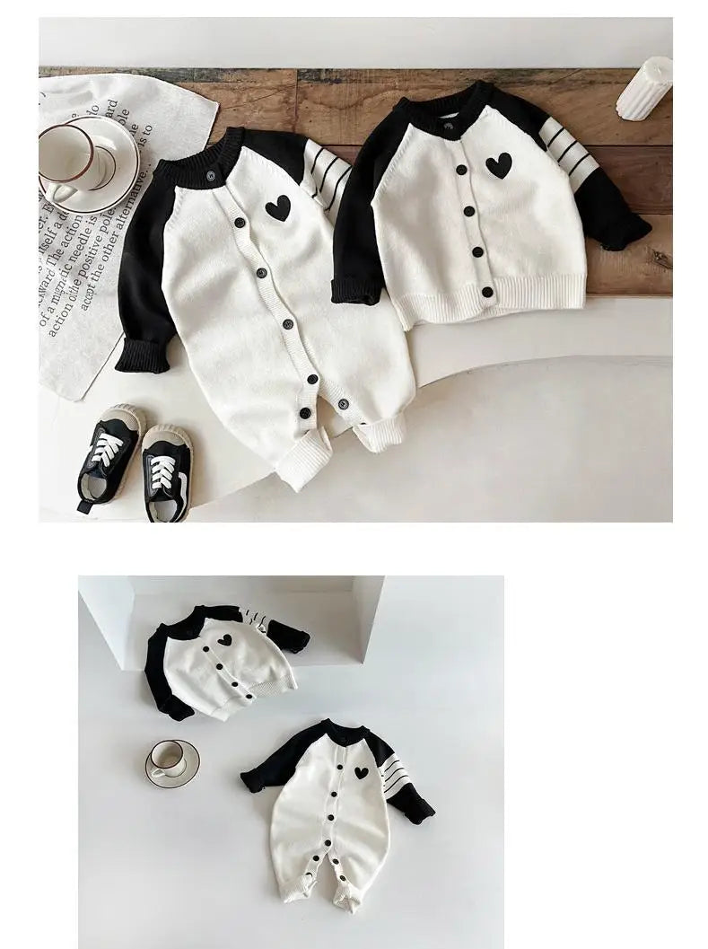 2025 Autumn New Baby Long Sleeve Patchwork Romper Infant Baby Heart Knitted Jumpsuit Cotton Newborn Toddler Casual Clothes 6M-3T