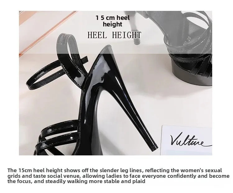 High Heels Model Sexy Black Waterproof Platform 15cm Ultra High Heel Sandals Women Summer Show off Tool for Women Shoes
