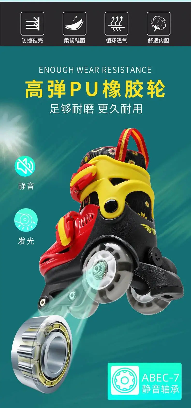 27-34 Children Skates High Elastic PU Inline Adjustable Skate Three-wheel Roller Skates For Age 2-8 Kids Beginners Skating Shoes