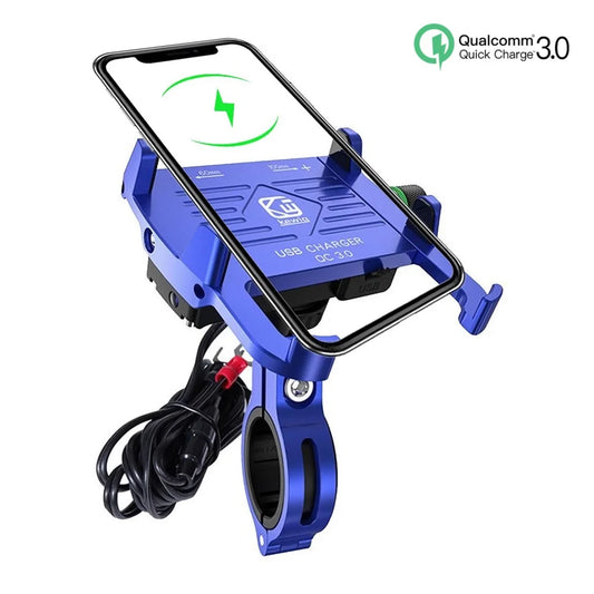Whole Aluminium 12-24V Motorcycle Phone Holder USB Charger QC3.0 Fast Charging Mount Bicycle Handlebar Bracket for iPhone Huawei