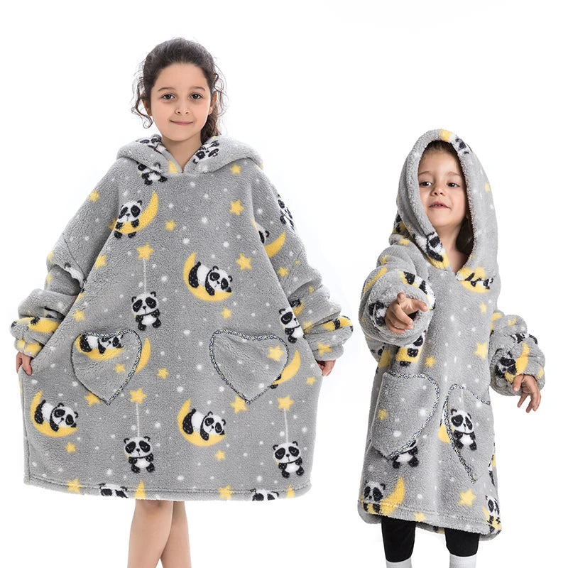 Halloween Pumpkin Hoodies for Boys Girls Winter Thick Flannel Hooded Sweatshirts Kids Clothing Children Oversized Blanket Hoodie