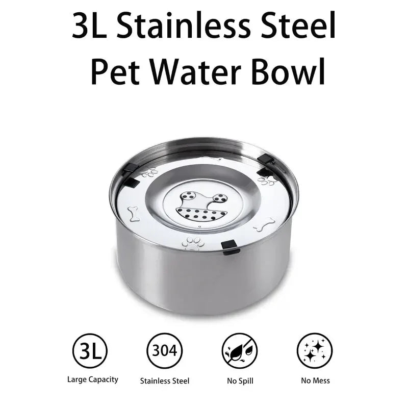 1L/3L Stainless Steel No Spill Water Bowl for Dogs/Cats Non-Slip Slow Dog Bowl Water Feeder Dispenser for Medium Large Dogs