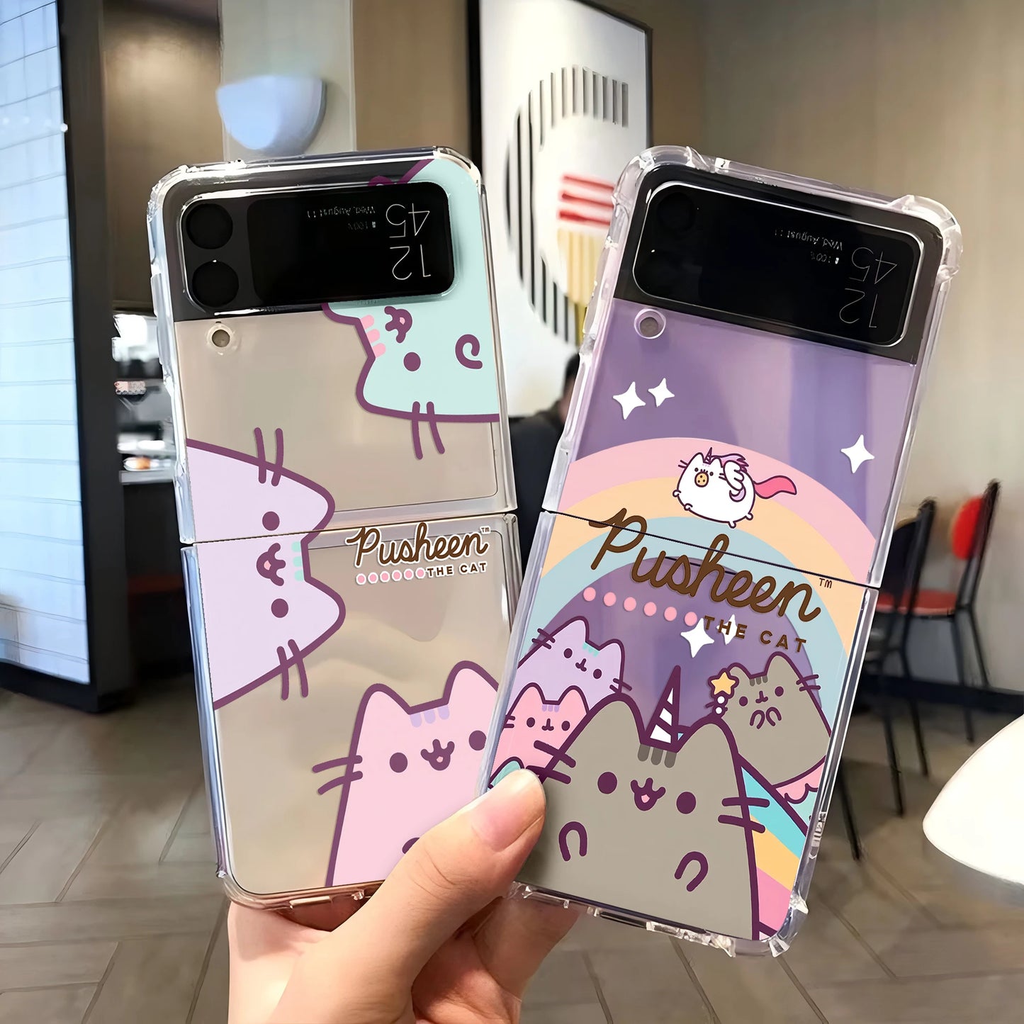 Cute Cartoon Funny Donuts P-Pusheens Cat Phone Case for Motorola Moto Razr 40 50 60 Ultra 5G Semi-transparent Foldable TPU Cover