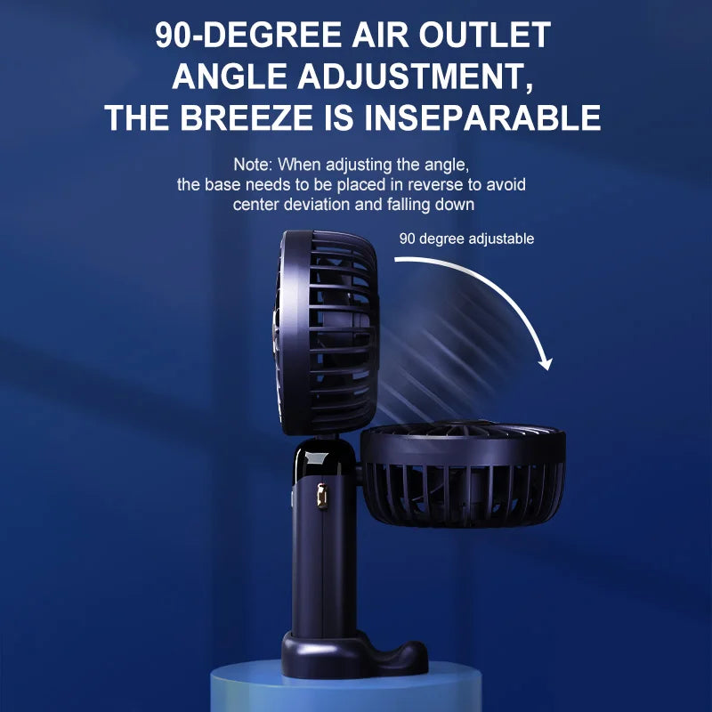 Handheld Mini Electric Fan Foldable Portable Neck Hanging Fans 5 Speed USB Rechargeable Fan With LED Display Screen Phone Stand