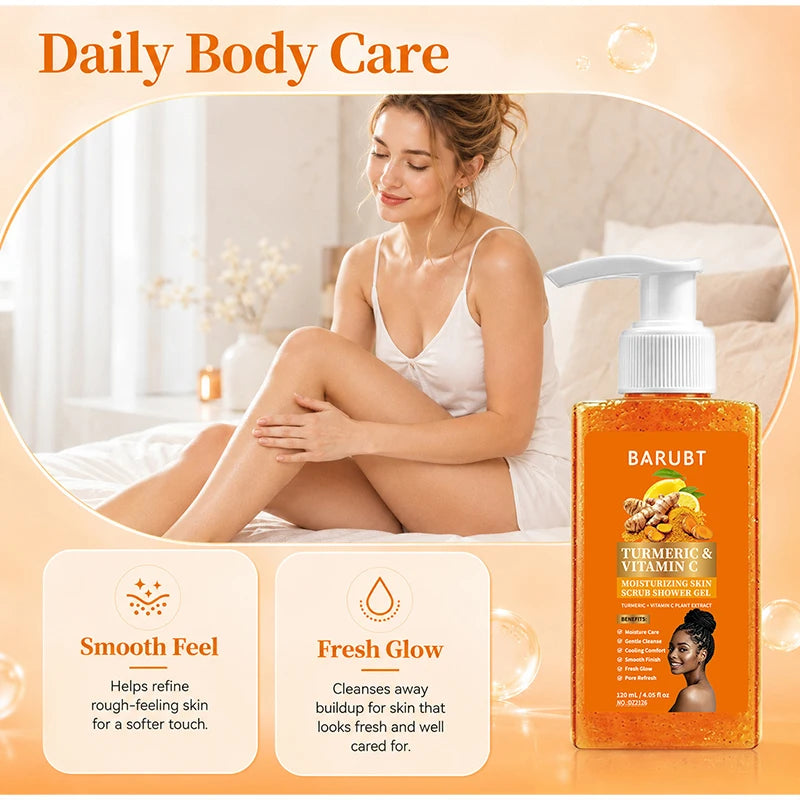 Turmeric&Vitamin C Moisturizing Body Wash, Exfoliating Cleansing Smoothing Body Wash, Gentle Scrub Finish Refreshing Natural Sce