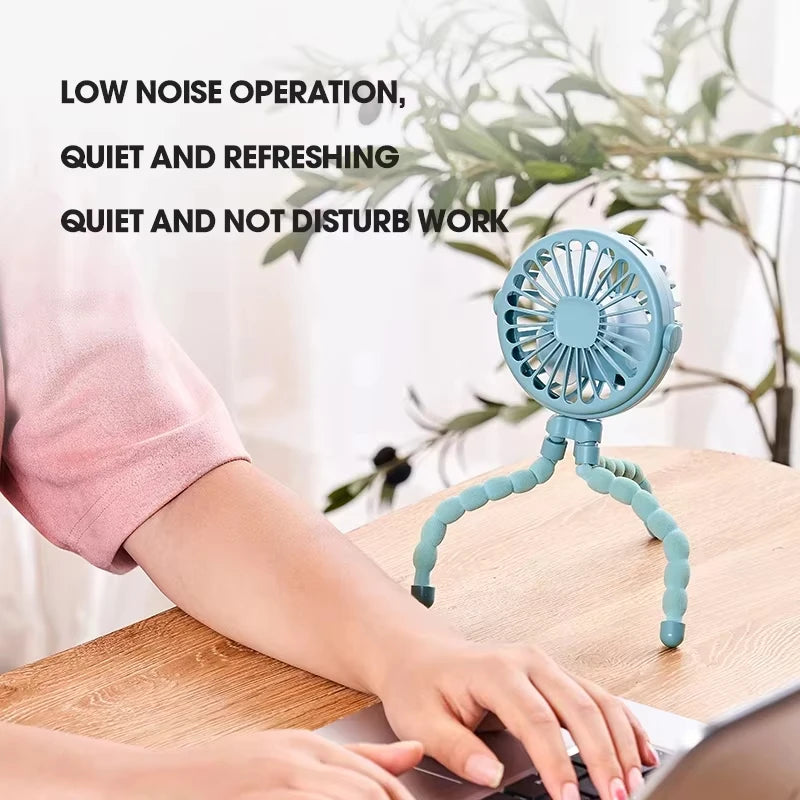 Baby Stroller Octopus Fan Anti Pinch Hand 3-speed Small Night Light USB Mini 3-speed Charging Small Fan