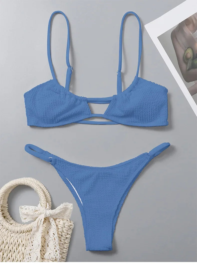Sexy Ribbed Bandeau Mircro Mini Bikini Sets Two Pieces  Women Thong Swimsuit Female Bathing Suit Swimwear Biquini