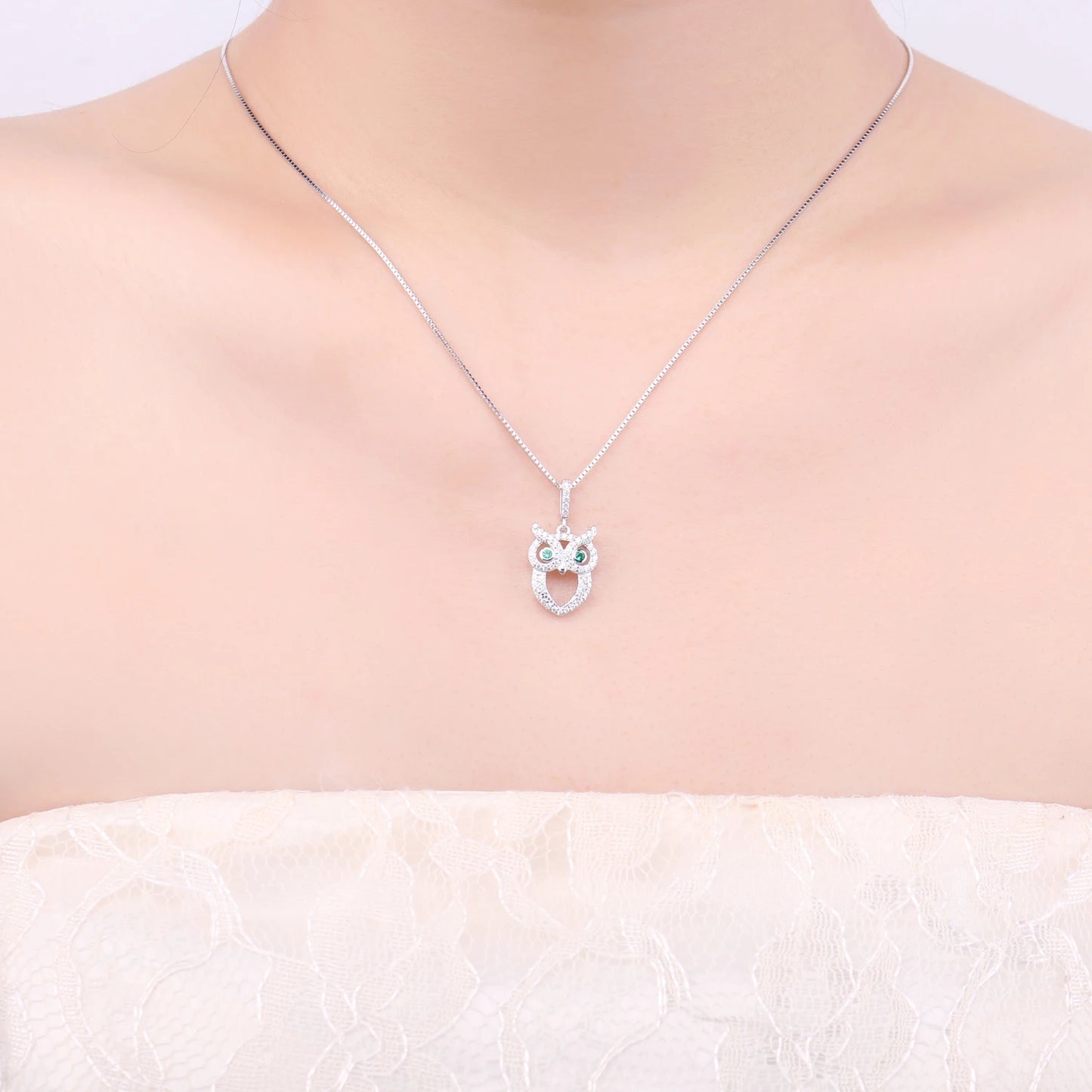 JewelryPalace Owl Simulated Nano Emerald 925 Sterling Silver Pendant Necklace for Woman Gemstone Fine Jewelry Without Chain