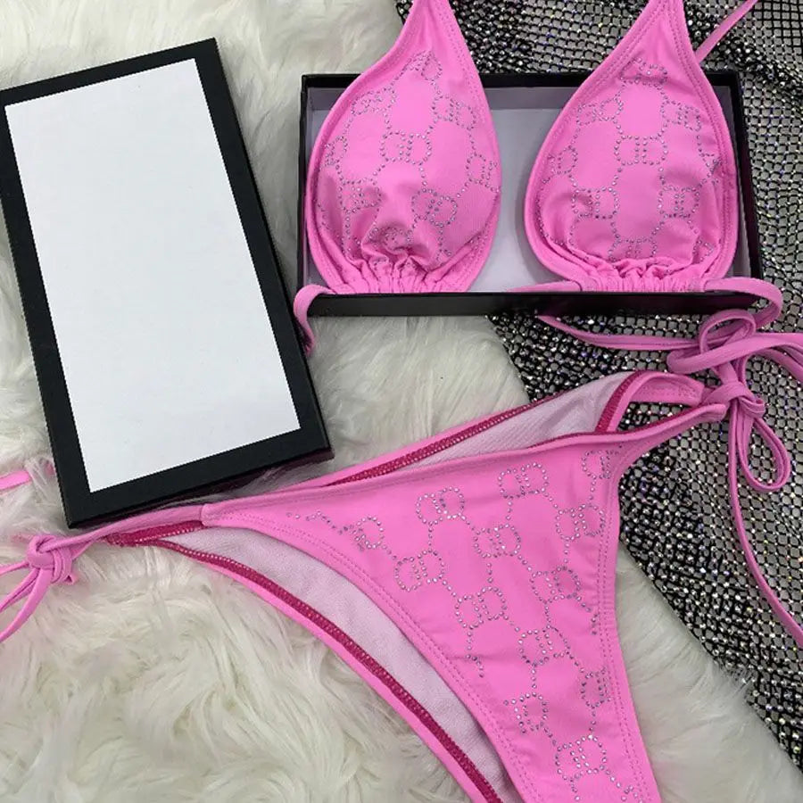 2025 Summer New Women's Outdoor Beach Swimsuit Sexy Hanging Neck Strap Split Bikini
