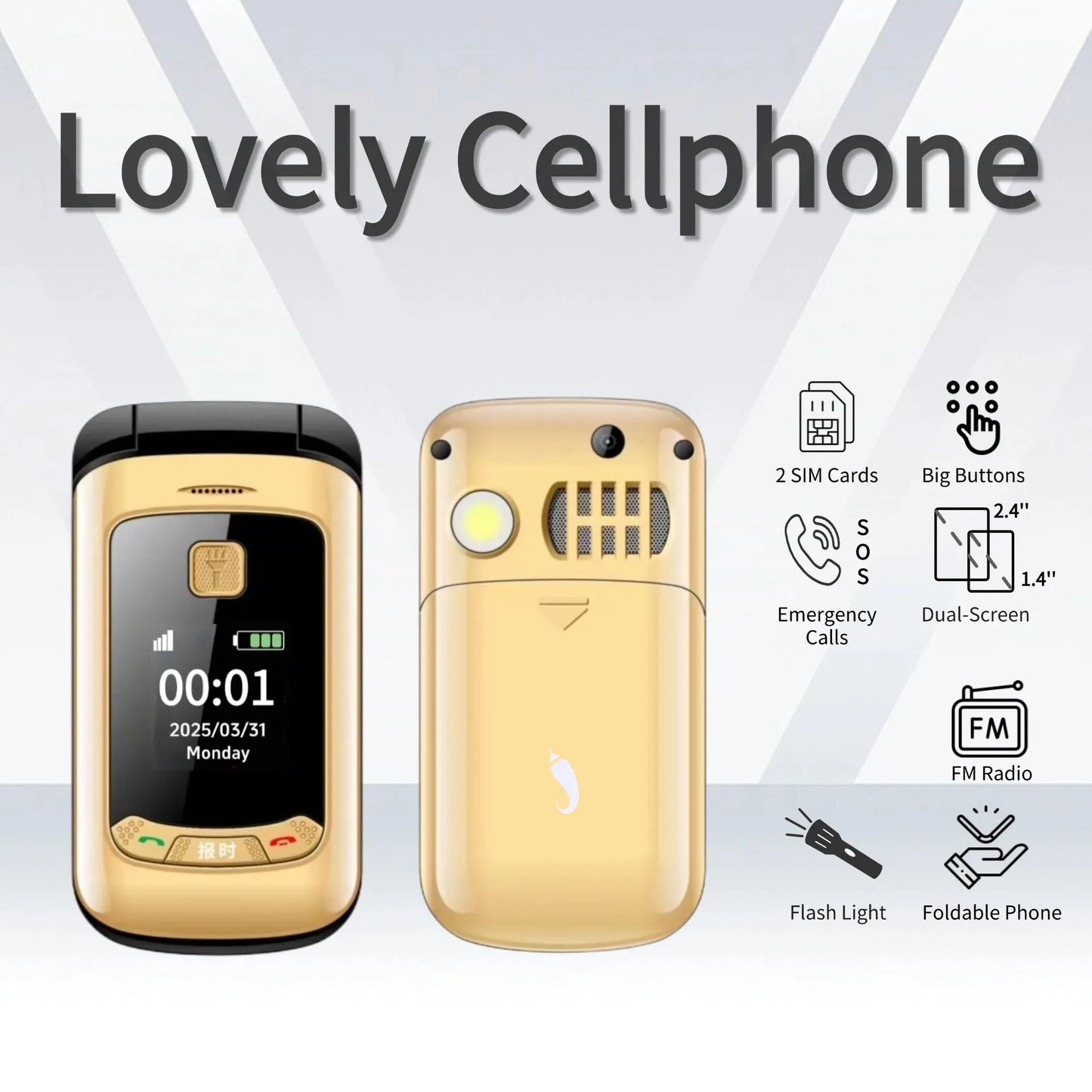 Affordable Retro Flip Cute Phone SOS Dial Speed Dial Big Button Dual Screen Loud Speaker Long Battery Clamshell Mini Size Mobile